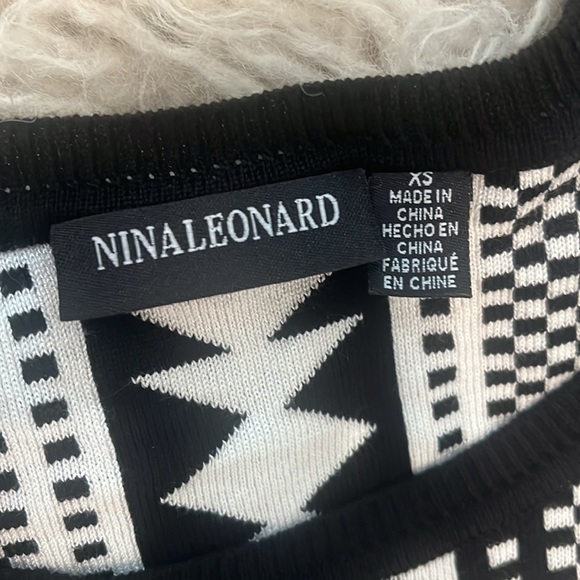 NWT Nina Leonard black ivory white geometric pattern flare skater dress size XS - Picture 9 of 11